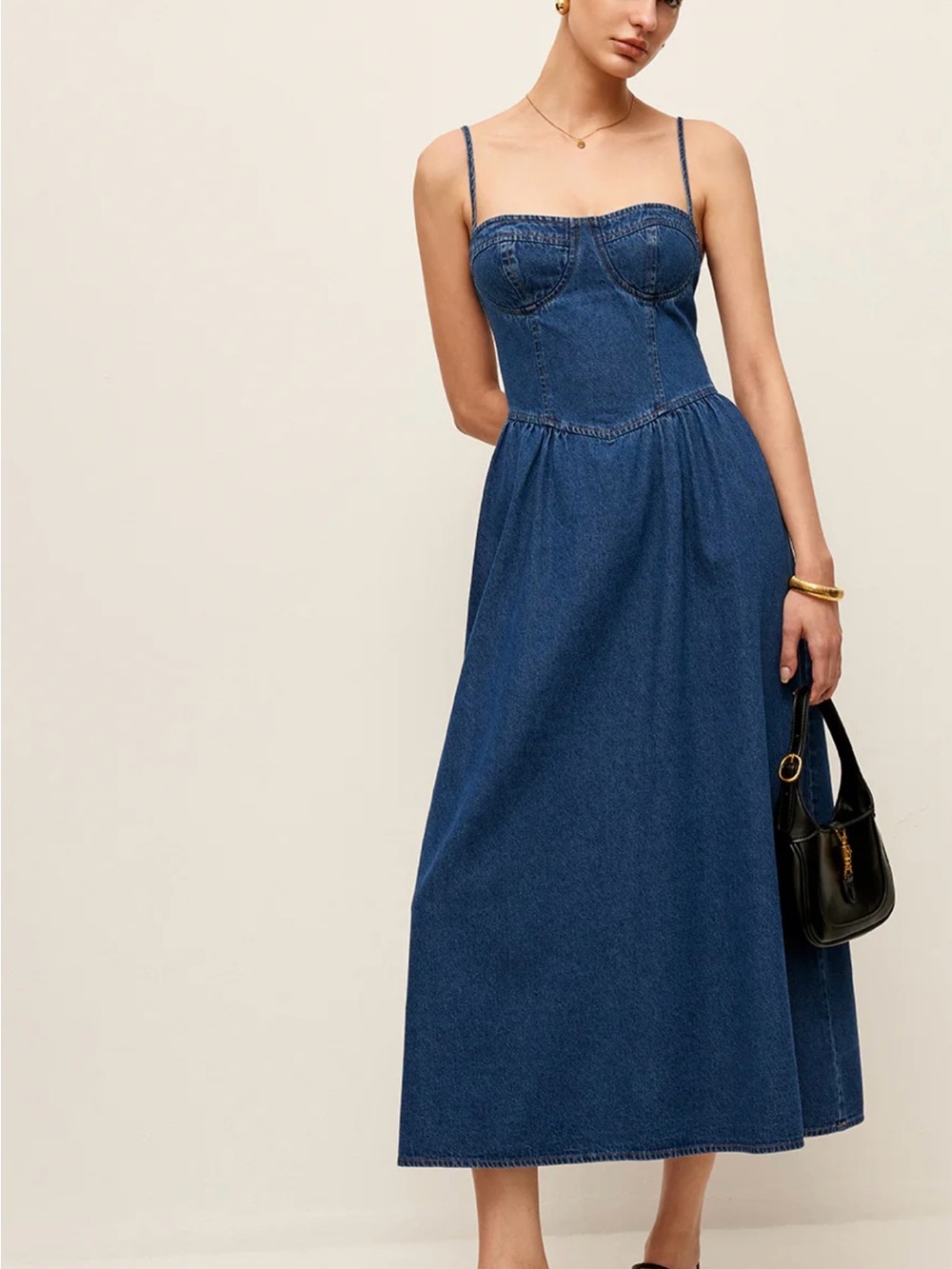 Commense Sweetheart Collar Denim Dress - Medium